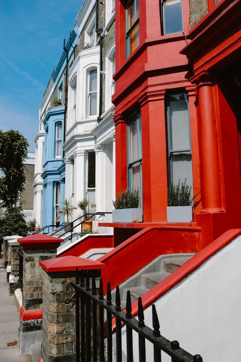 Colorful, Sunlit Houses in Town